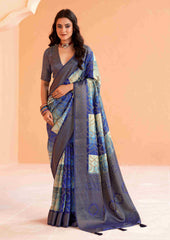 Multi Blue Organza Jacquard Woven Saree