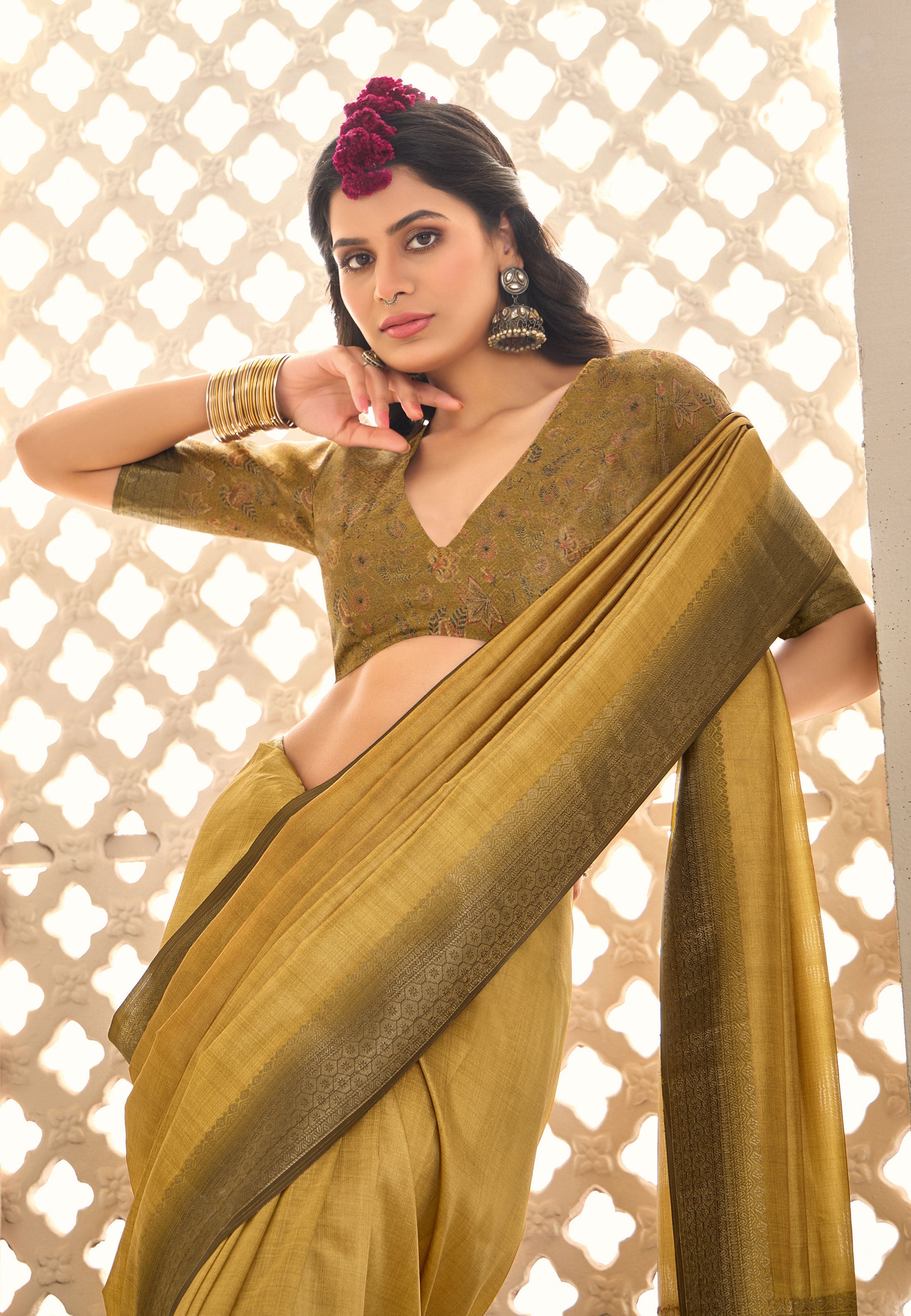 Gold Tussar Silk Woven Saree