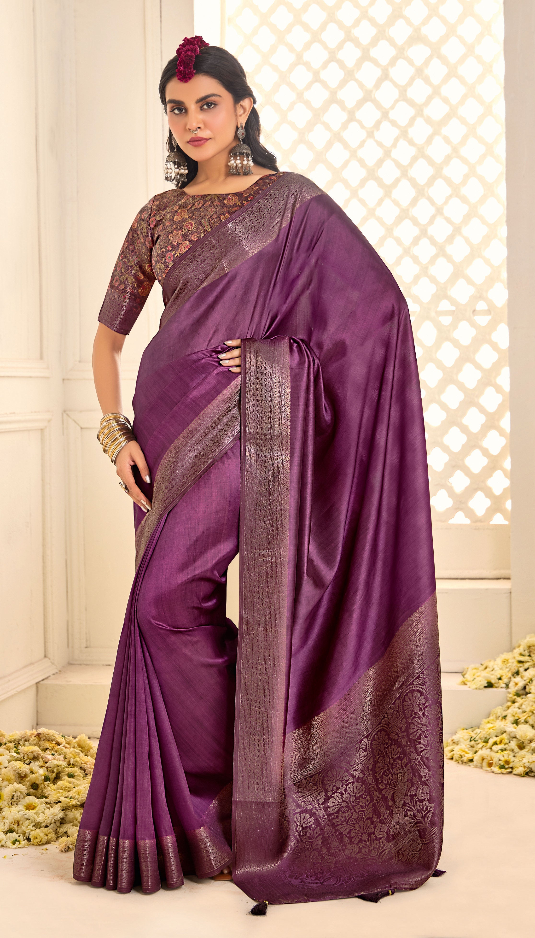 Dull Purple Tussar Silk Woven Saree