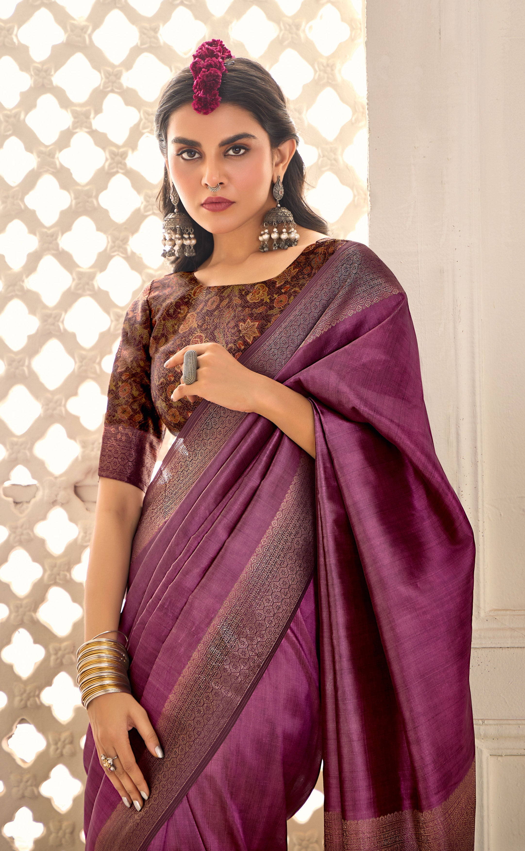 Dull Purple Tussar Silk Woven Saree