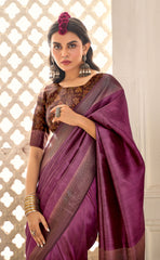 Dull Purple Tussar Silk Woven Saree