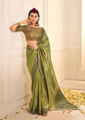 Olive Tussar Silk Woven Saree