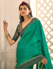 Sea Green Tussar Silk Woven Saree