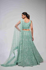 Sky Blue Net Diwali Special A Line Lehenga With Embroidery And Sequins Wedding Wear