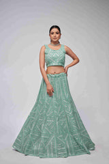 Sky Blue Net Diwali Special A Line Lehenga With Embroidery And Sequins Wedding Wear