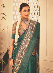 Mineral Green Tussar Silk Tribal Print Saree