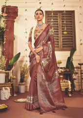 Coffee Brown Tussar Silk Tribal Print Saree