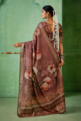 Coffee Brown Tussar Silk Floral Print Saree