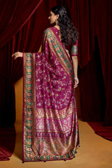 Wine Tussar Silk Paisley Print Saree