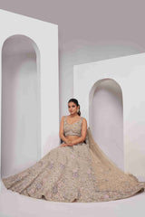 Golden Net Diwali Special A Line Lehenga With Embroidery And Sequins Wedding Wear