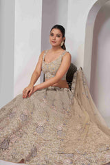 Golden Net Diwali Special A Line Lehenga With Embroidery And Sequins Wedding Wear