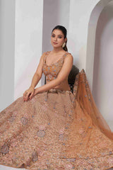 Rust Orange Net Diwali Special A Line Lehenga With Embroidery And Sequins Wedding Wear