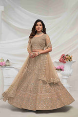 Beige Net A Line Embroidered Sequins Bridal Lehenga Choli