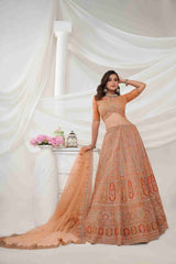 Rust Orange Net A Line Embroidered Sequins Bridal Lehenga Choli