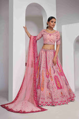 Pink Organza Silk A Line Embroidered Sequins Bridal Lehenga Choli