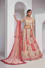 Cream Organza Silk A Line Embroidered Sequins Bridal Lehenga Choli