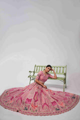 Pink Organza Silk A Line Embroidered Sequins Bridal Lehenga Choli