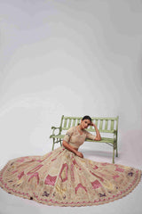 Cream Organza Silk A Line Embroidered Sequins Bridal Lehenga Choli