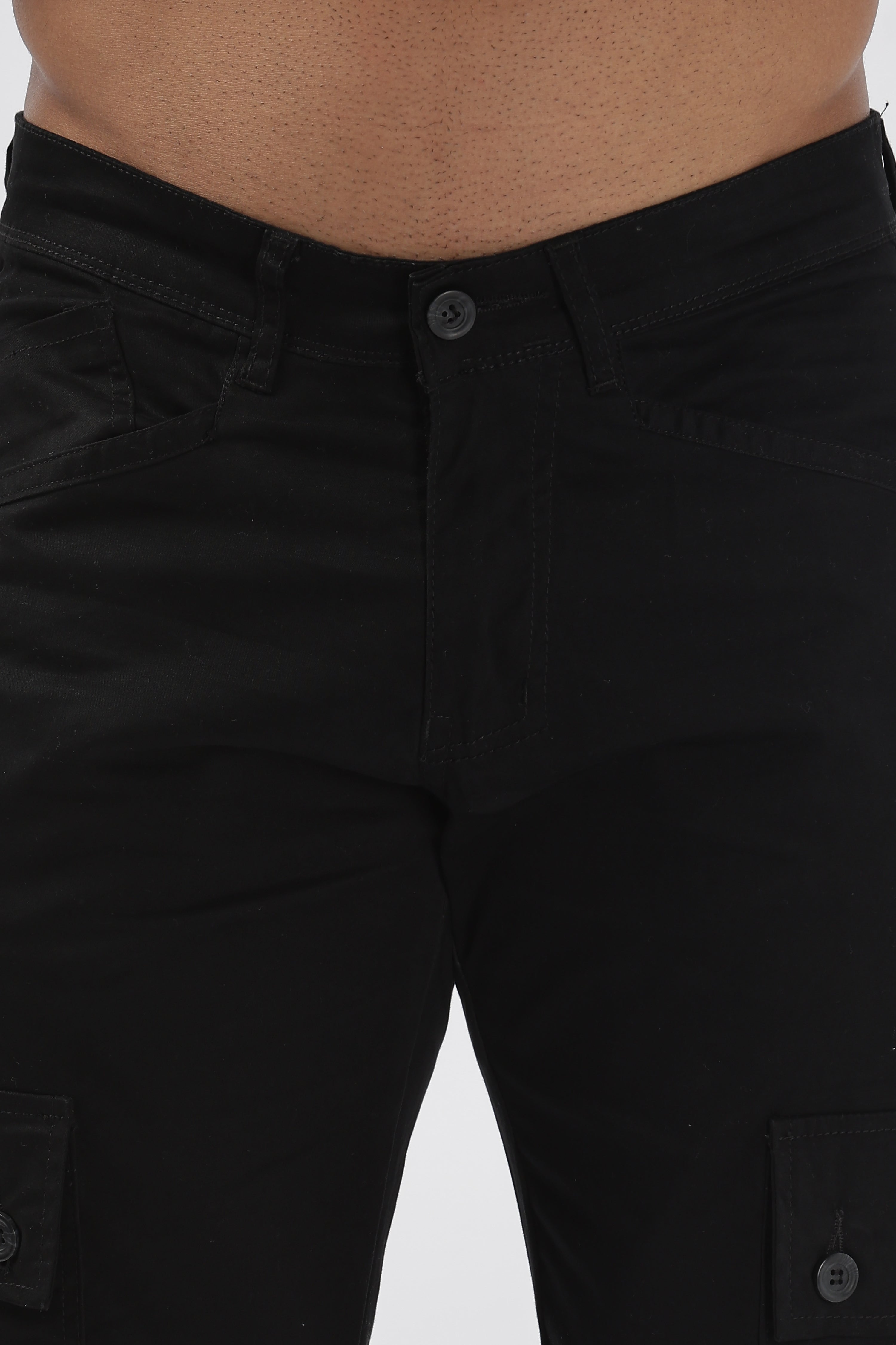 Pantalon cargo long en tissu de coton mélangé noir