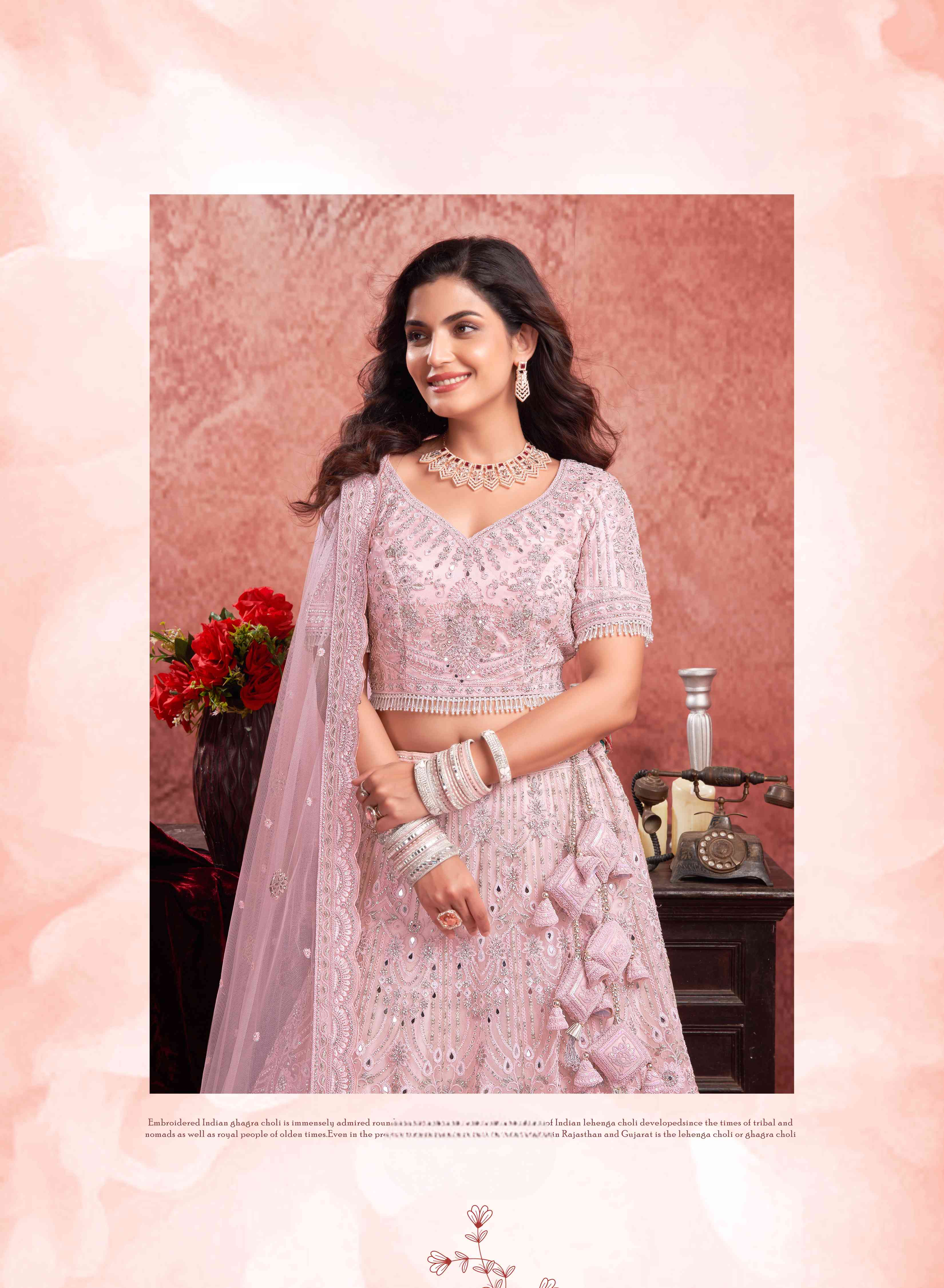 Baby Pink Net Zarkan With Latkan Bridal Lehenga Choli