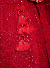 Red Net Zarkan With Latkan Bridal Lehenga Choli