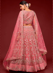 Light Pink Zari Embroidered Net Lehenga Choli