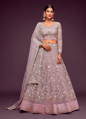 Lavender Zari Embroidered Net Lehenga Choli