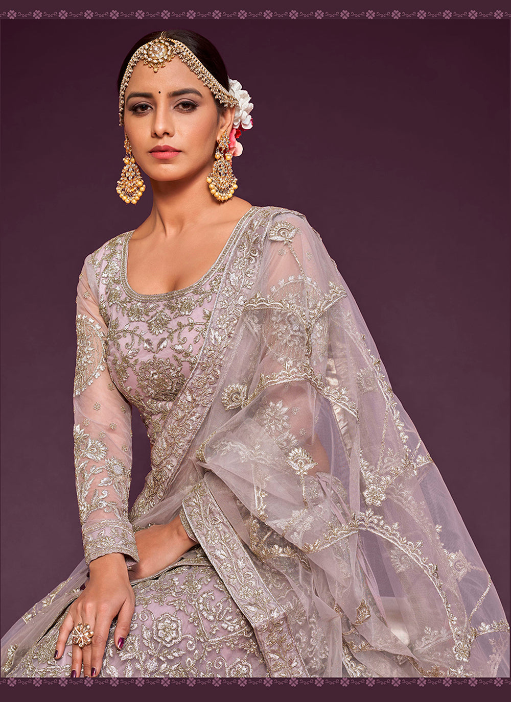 Orchid Zari Embroidered Net Lehenga Choli