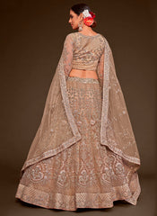 Beige Zari Embroidered Net Lehenga Choli