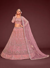 Pink Zari Embroidered Net Lehenga Choli