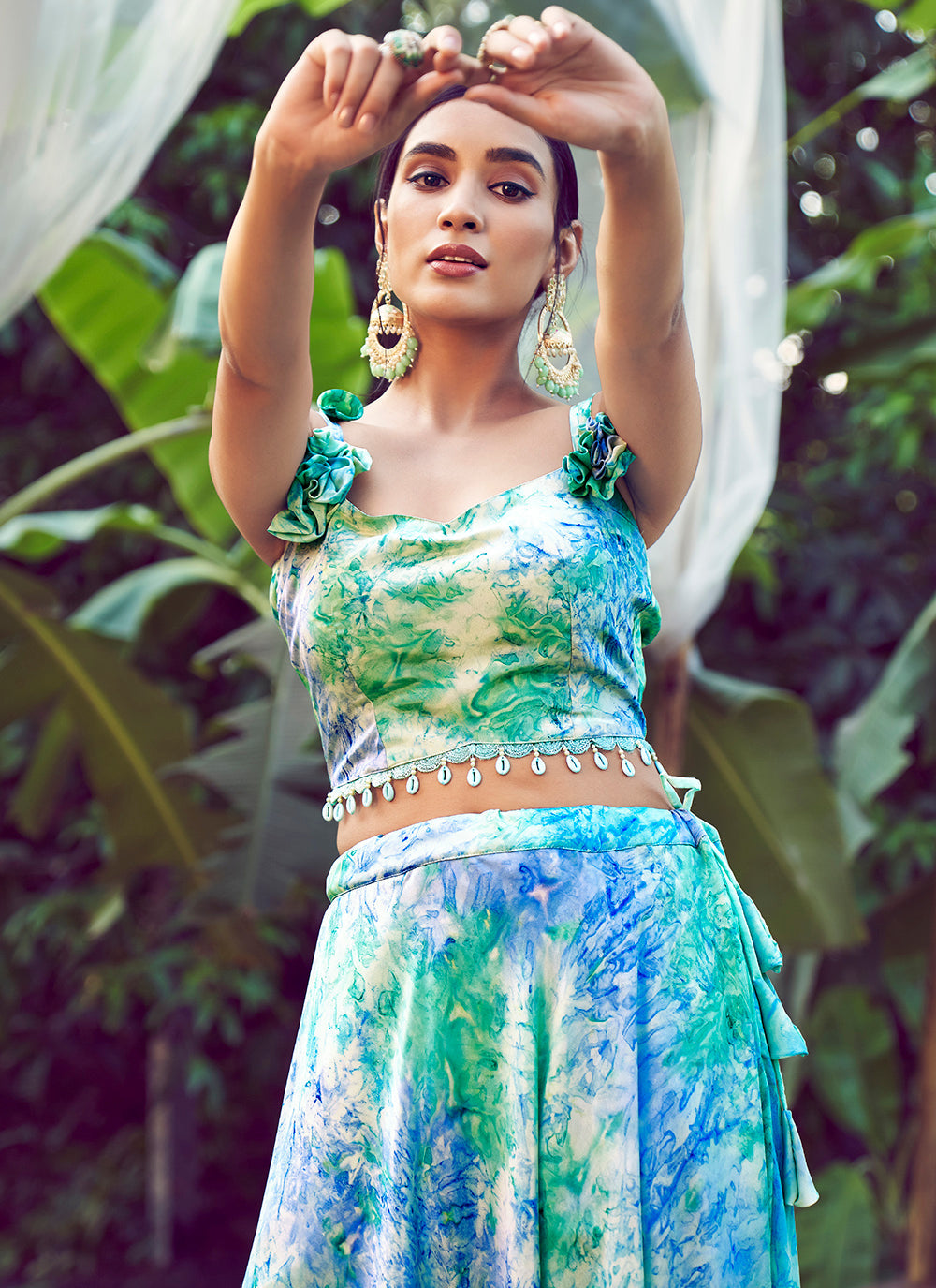 Sky Blue Printed Silk Lehenga Choli