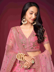 Pink Sequins Dori Embroidered Net Lehenga Choli