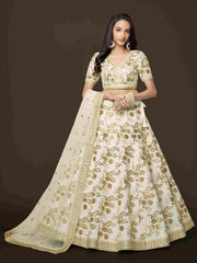 White Sequins Dori Embroidered Net Lehenga Choli