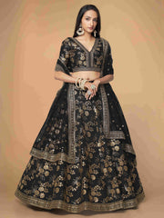 Black Sequins Dori Embroidered Net Lehenga Choli