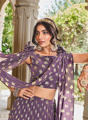 Light Purple Foil Printed Crush Georgette Lehenga Choli