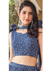 Grey Foil Printed Crush Georgette Lehenga Choli