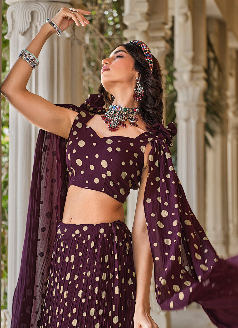 Purple Foil Printed Crush Georgette Lehenga Choli