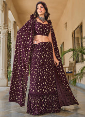 Purple Foil Printed Crush Georgette Lehenga Choli