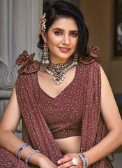 Brown Foil Printed Crush Georgette Lehenga Choli