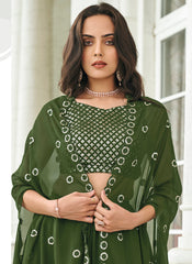 Green Sequins Embroidered Faux Georgette Lehenga Choli