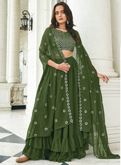 Green Sequins Embroidered Faux Georgette Lehenga Choli