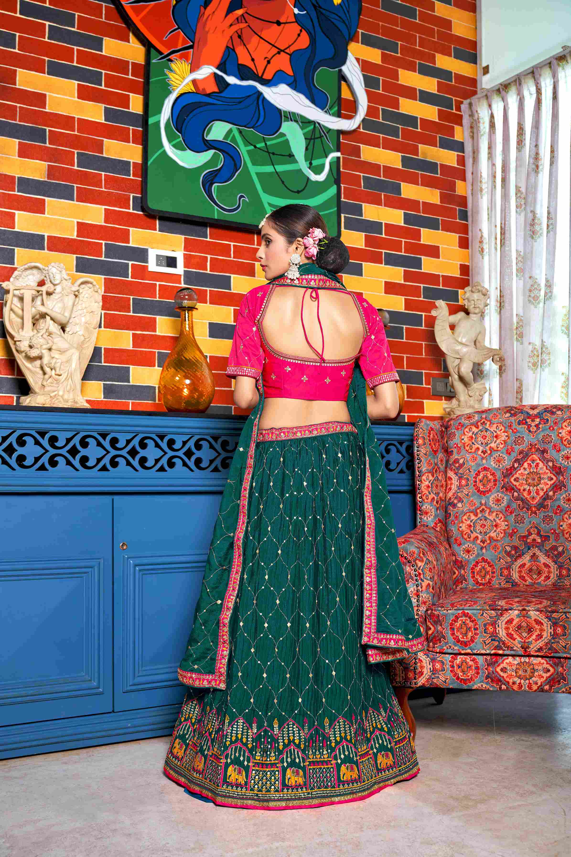 Rama Crush Embroidered Chinon Lehenga Choli