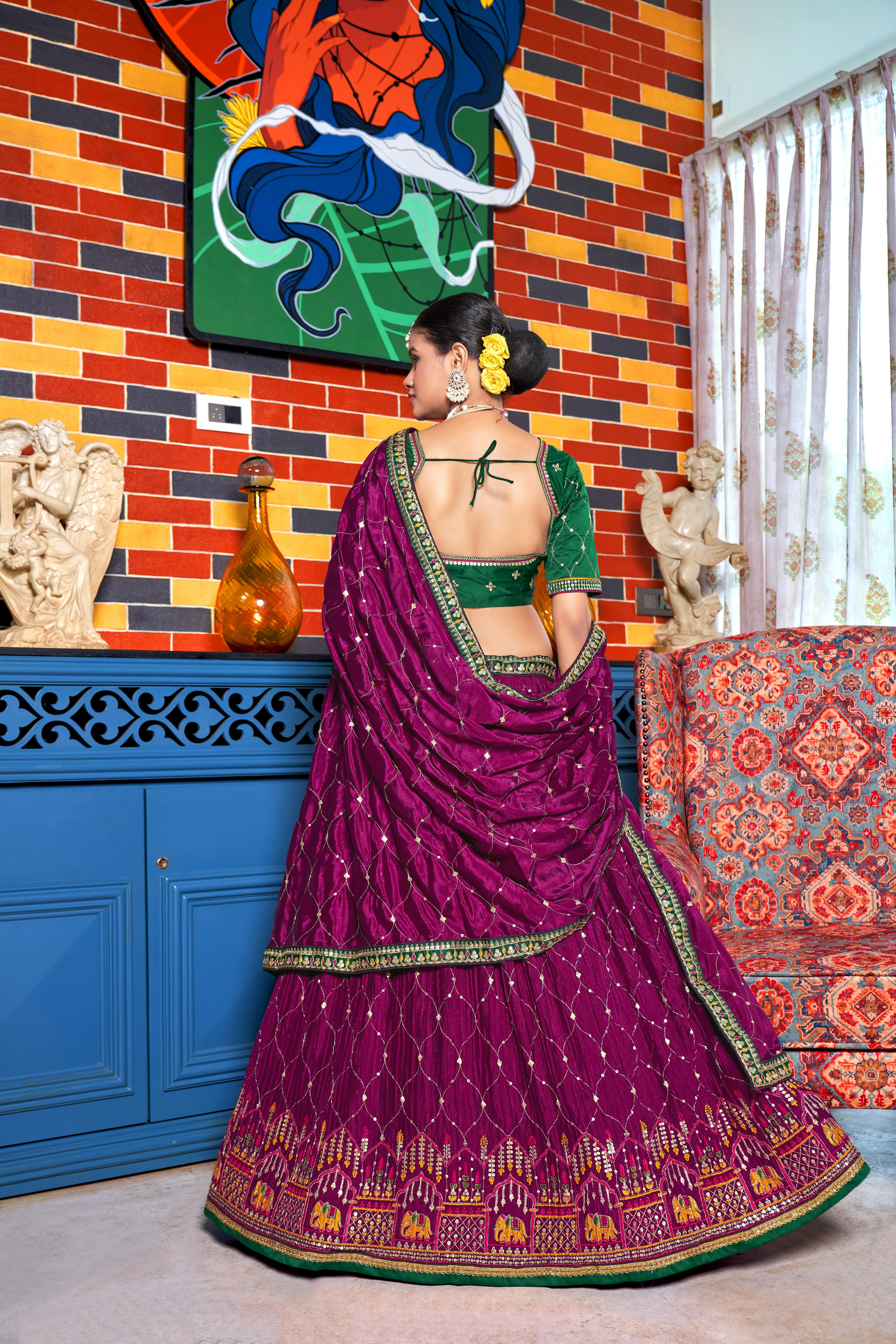 Purple Crush Embroidered Chinon Lehenga Choli