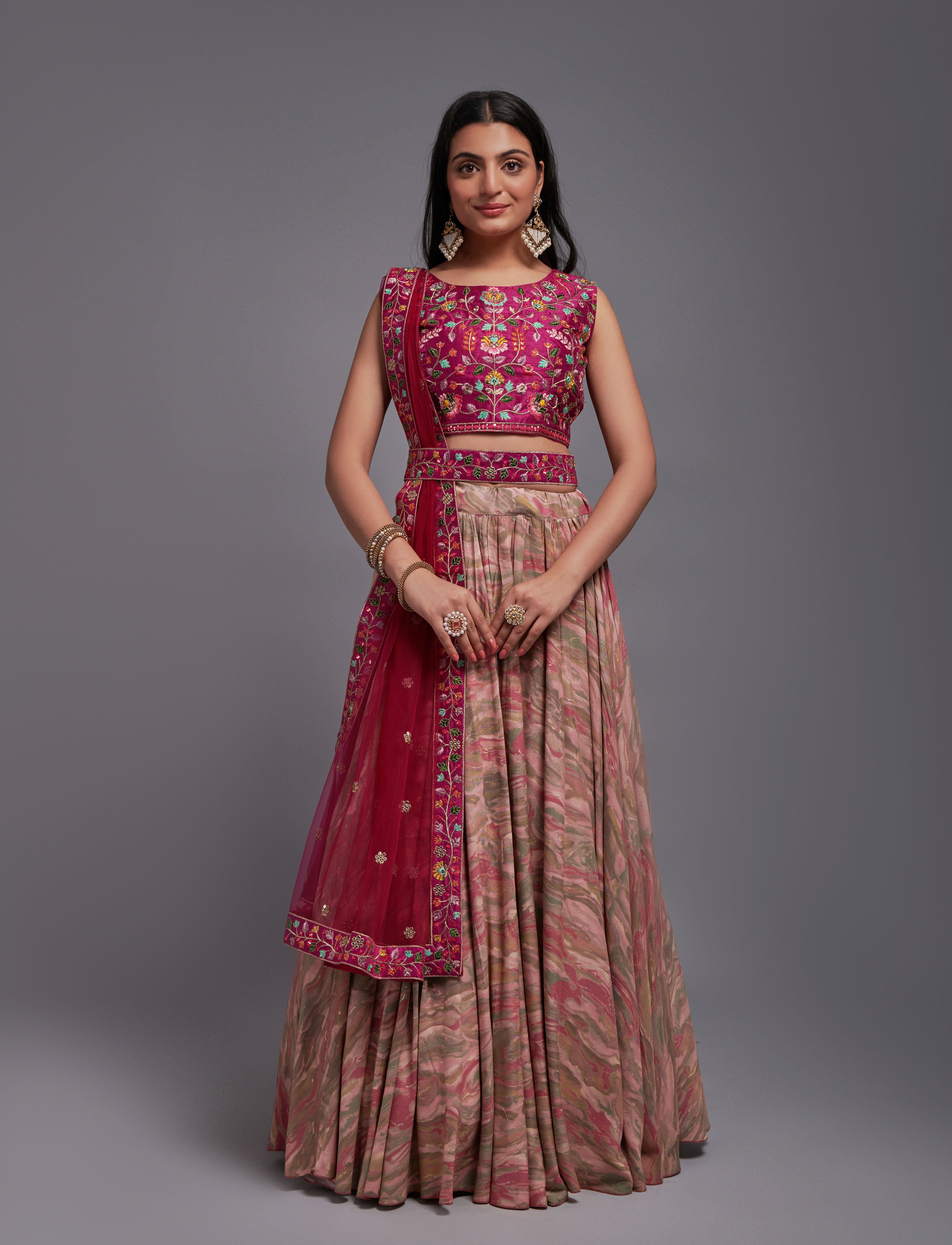 Rose Pink Sequins Embroidered Net Lehenga Choli