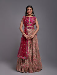 Rose Pink Sequins Embroidered Net Lehenga Choli