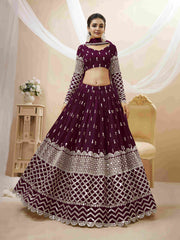 Wine Sequins Embroidered Net Lehenga Choli