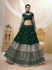 Green Sequins Embroidered Net Lehenga Choli