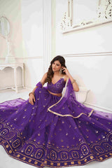 Purple Sequins Embroidered Net Lehenga Choli