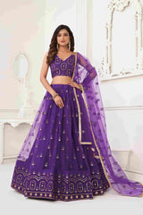 Purple Sequins Embroidered Net Lehenga Choli