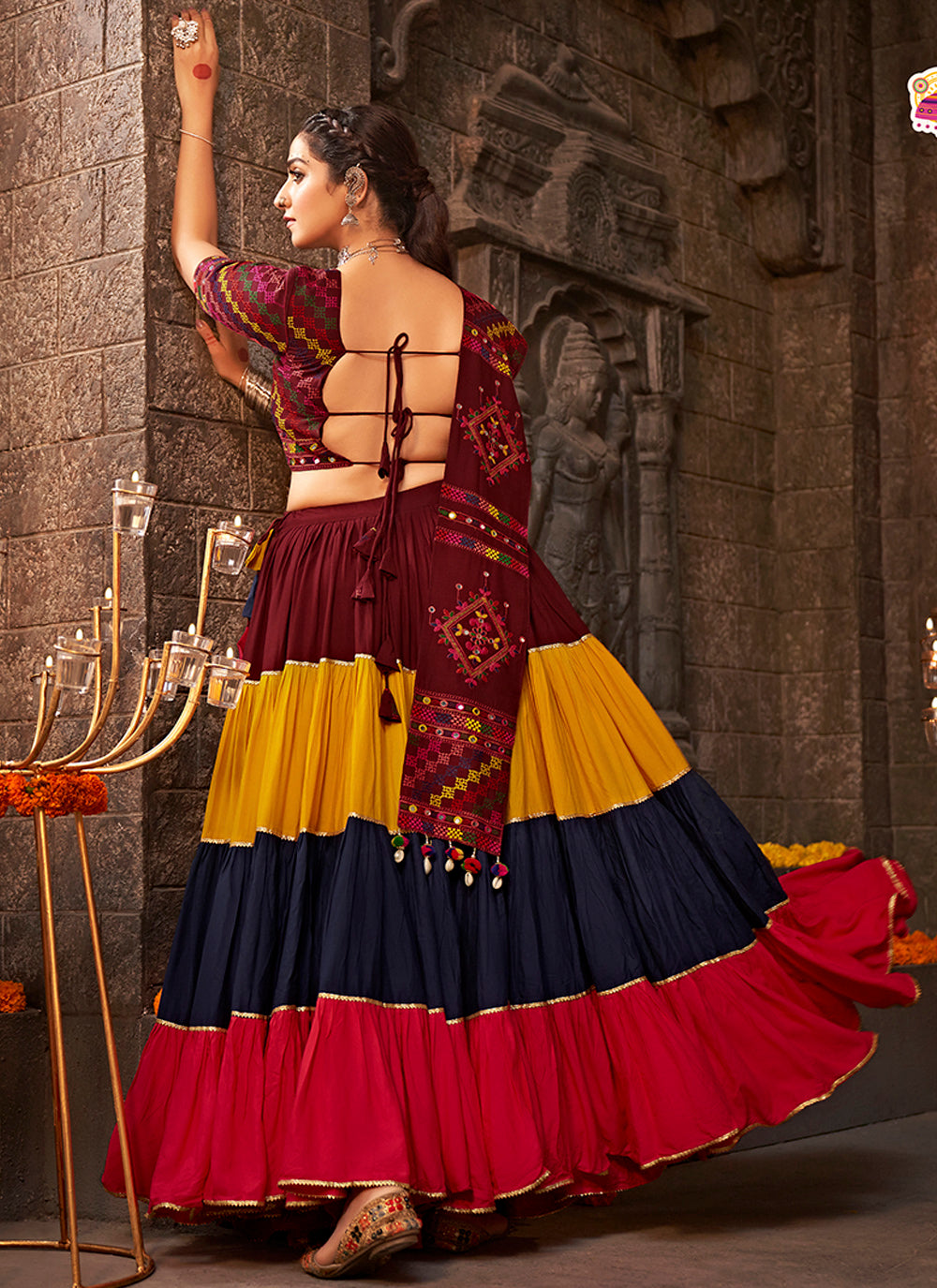 Multi Mirror Embroidered Viscose Rayon Navratri Lehenga Choli